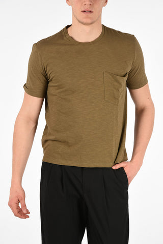 Cotton PULLED OUT Crew-Neck T-Shirt with Pocket