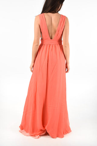Split-Side Hem Plunging Neckline Silk Floor length Dress
