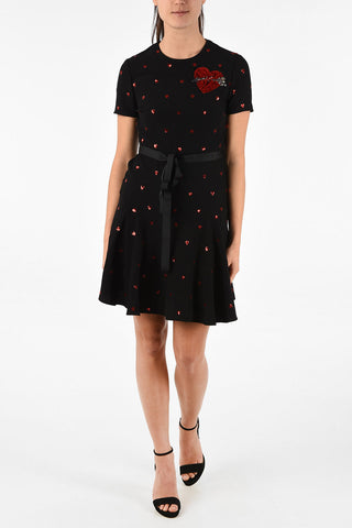 Sequined Hearts Mini Dress with Jewel Application
