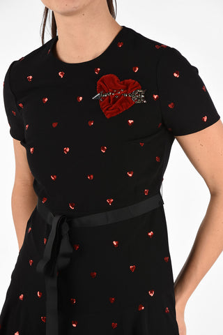 Sequined Hearts Mini Dress with Jewel Application