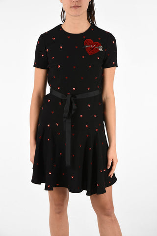 Sequined Hearts Mini Dress with Jewel Application