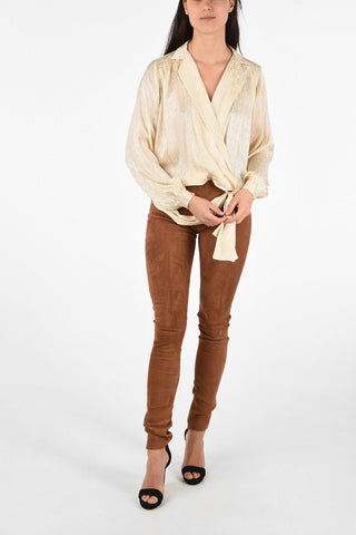 Plunging Neckline Silk Blend Asymmetric Top
