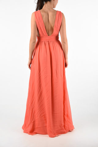 Split-Side Hem Plunging Neckline Silk Floor length Dress