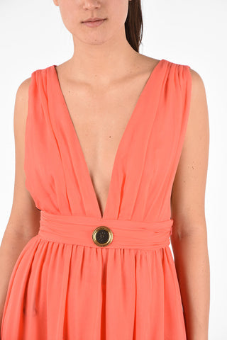 Split-Side Hem Plunging Neckline Silk Floor length Dress
