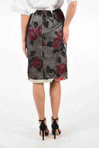 MM0 Roses-Print Silk Longuette Skirt