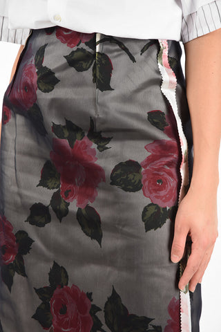 MM0 Roses-Print Silk Longuette Skirt