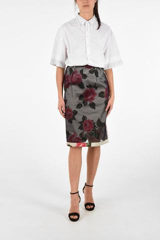 MM0 Roses-Print Silk Longuette Skirt