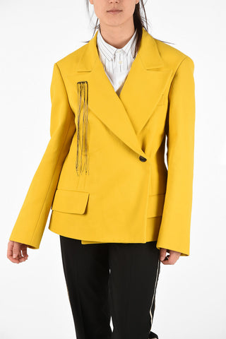 MM1 Peak Lapel Double Breasted Blazer with Fringe Detail