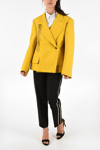 MM1 Peak Lapel Double Breasted Blazer with Fringe Detail