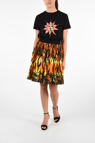 Drawstring Printed above knee circle skirt