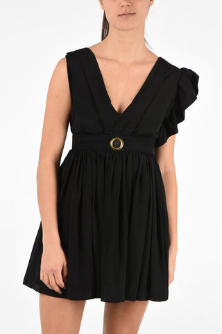 V-Neck Silk Blend Empire Dress with Ruffled