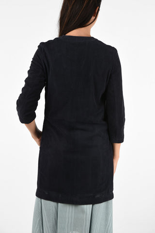 Openwork Suede Leather Overcoat With Snap Button