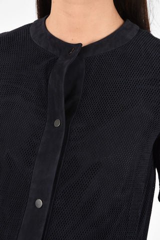 Openwork Suede Leather Overcoat With Snap Button