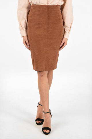 Suede Leather Pencil Skirt with Zip Back Closure