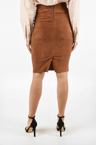 Suede Leather Pencil Skirt with Zip Back Closure