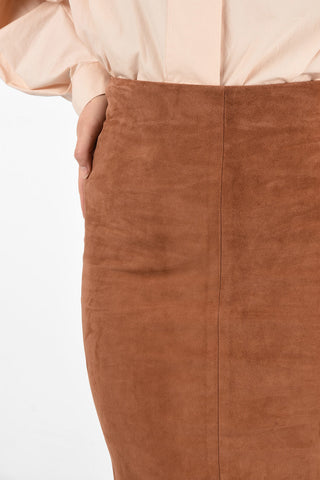 Suede Leather Pencil Skirt with Zip Back Closure