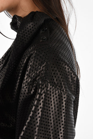 Openwork Leather Tie Neck Blouse