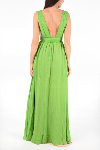 Split-Side Hem Plunging Neckline Silk Floor length Dress