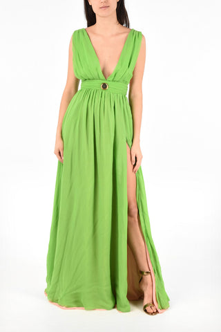 Split-Side Hem Plunging Neckline Silk Floor length Dress