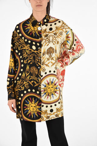 Two-Tone Silk oversize Blouse With Snap Button
