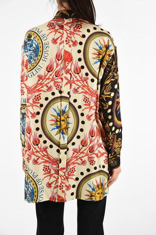 Two-Tone Silk oversize Blouse With Snap Button