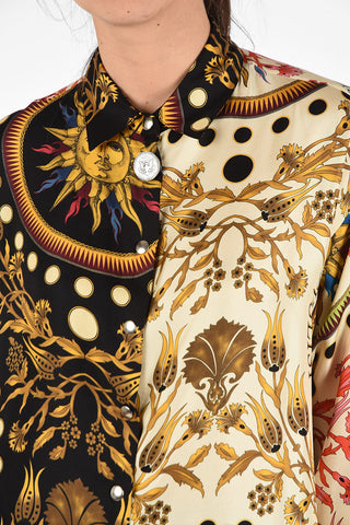 Two-Tone Silk oversize Blouse With Snap Button