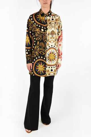 Two-Tone Silk oversize Blouse With Snap Button