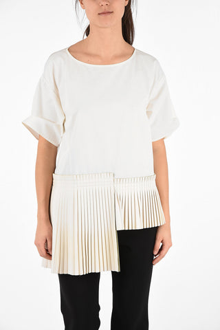 MM6 Accordion Asymmetric T-shirt with Ecoleather Details