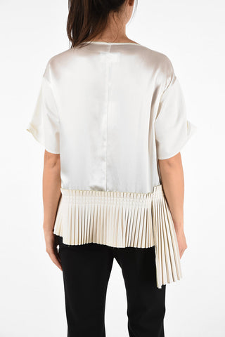 MM6 Accordion Asymmetric T-shirt with Ecoleather Details
