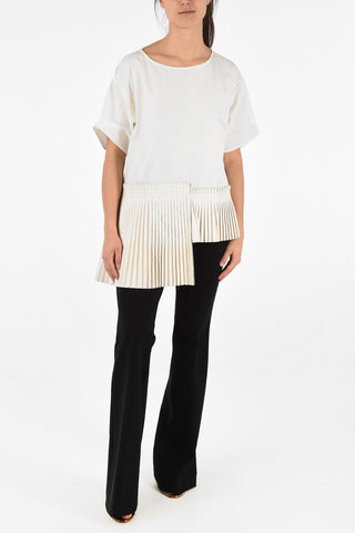 MM6 Accordion Asymmetric T-shirt with Ecoleather Details