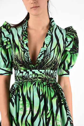 V-Neck Printed Ruffled Mini Empire Dress