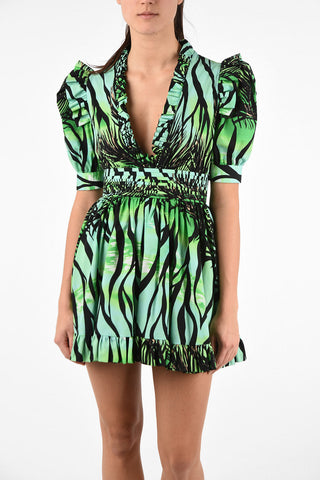 V-Neck Printed Ruffled Mini Empire Dress