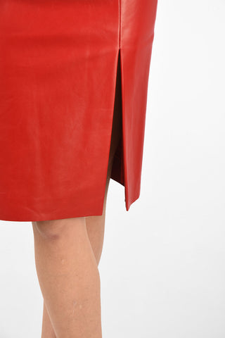 Split Front Hem Leather Knee Length Skirt
