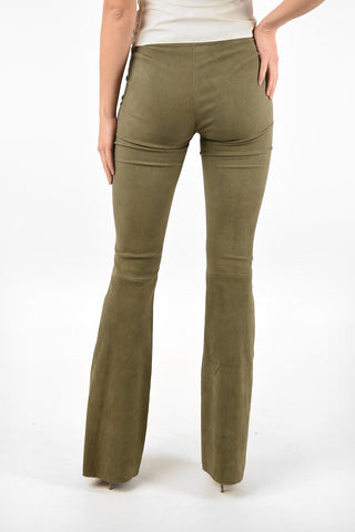 High Waist Suede Leather Boot Cut Pants