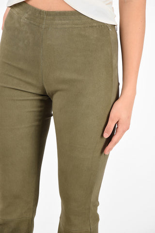 High Waist Suede Leather Boot Cut Pants