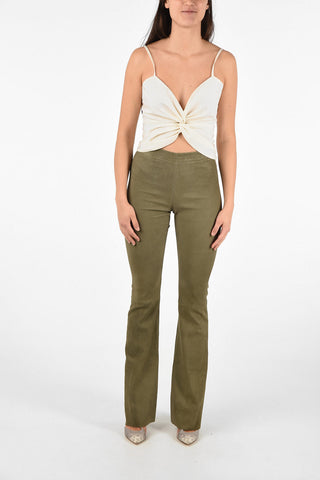 High Waist Suede Leather Boot Cut Pants