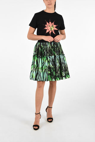 Drawstring Printed above knee circle skirt