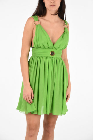 Plunging Neckline Silk Flared Empire Dress