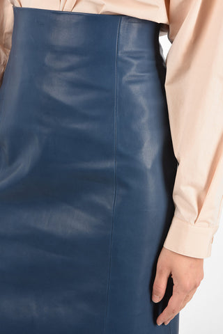 Split-Back Hem Leather A-Line Skirt