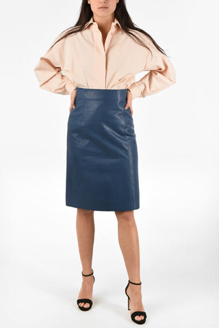 Split-Back Hem Leather A-Line Skirt