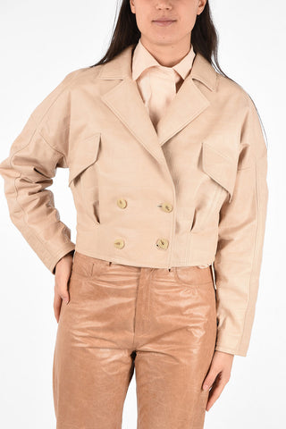 Leather Cropped Double Breasted Jacket