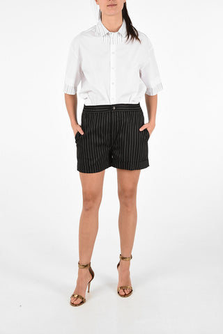 Shorts a Righe Boxy Fit con Elastico in Vita