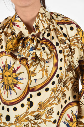 Floral-Print Silk Tie Neck Blouse