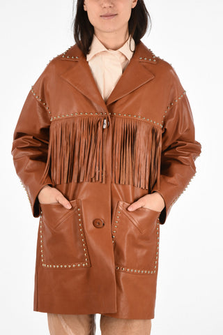Cappotto in Pelle con Borchie e Frange
