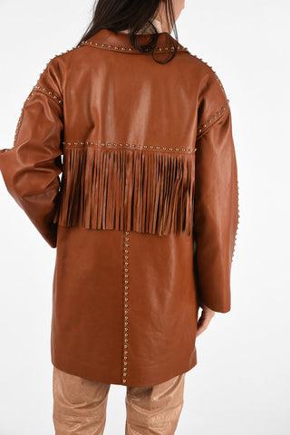 Cappotto in Pelle con Borchie e Frange