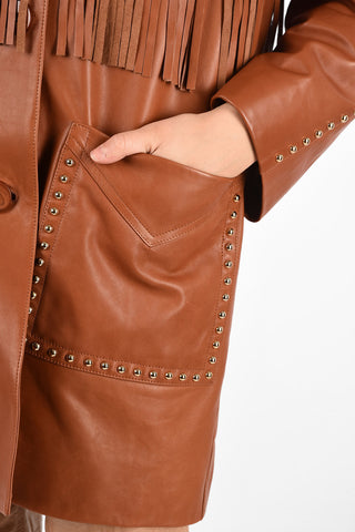 Cappotto in Pelle con Borchie e Frange