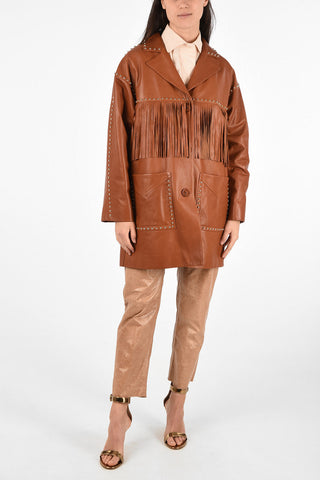 Cappotto in Pelle con Borchie e Frange