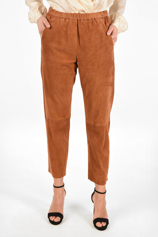 Drawstring Suede Leather Cropped Pants