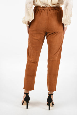 Drawstring Suede Leather Cropped Pants