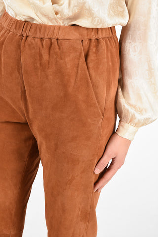 Drawstring Suede Leather Cropped Pants